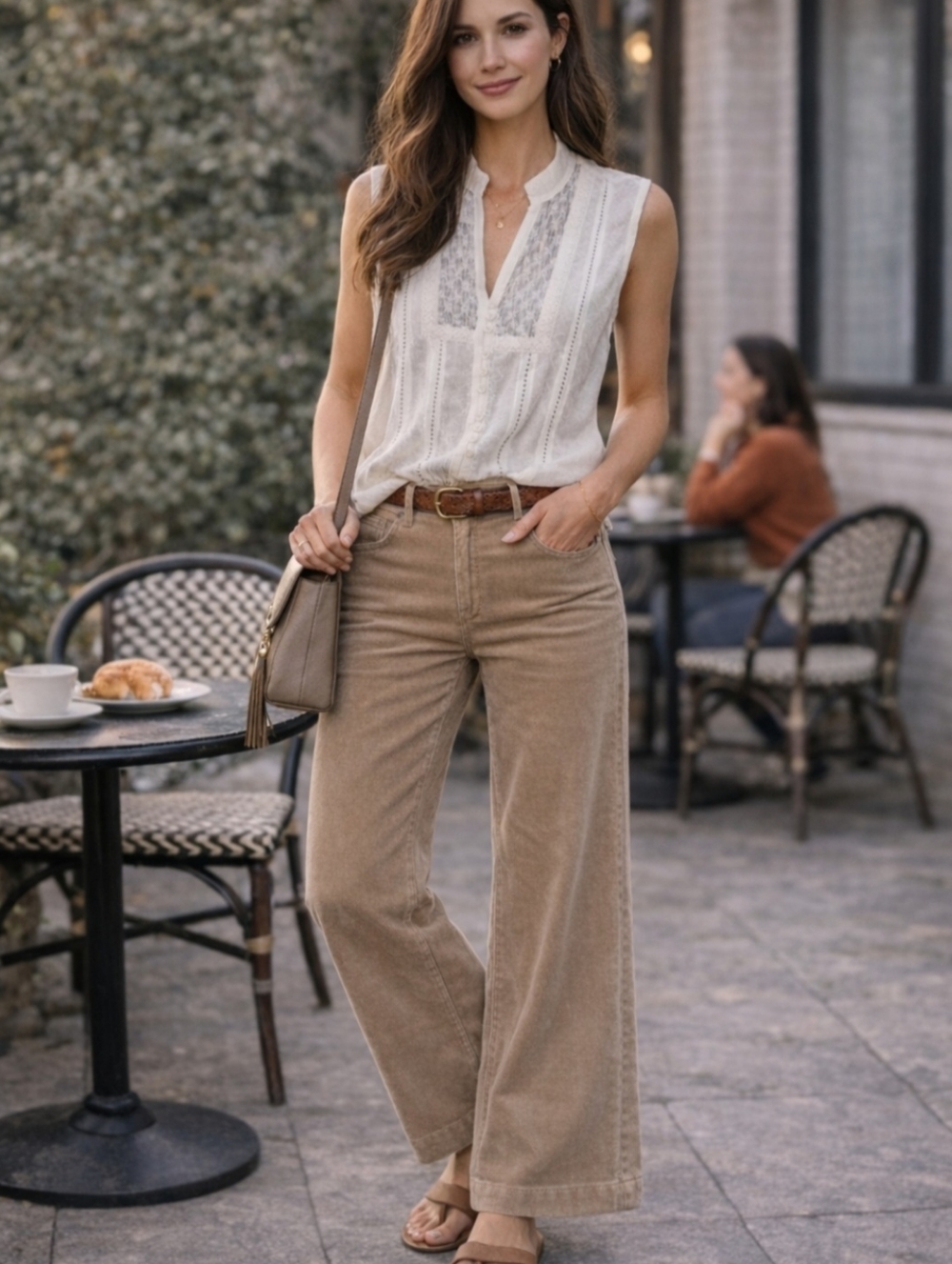 Ann Taylor Wide-Leg Corduroy Pants | Size 12 Neutral Tan High Rise Classic
